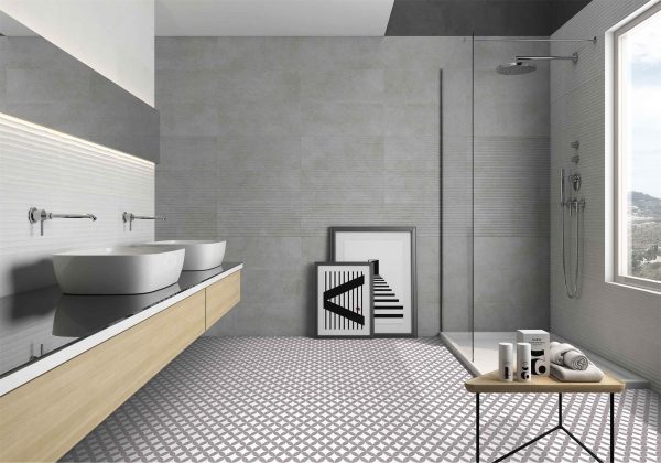 Baldosa Hidráulica Baño 20x20 al Mejor Precio | District Circles Grey Porcelánico